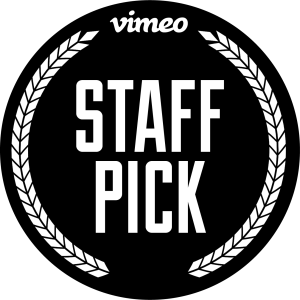 Vimeo Staff Pick badge, a laurel wreath circle around the words "STAFF PICK" beneath the Vimeo wordmark